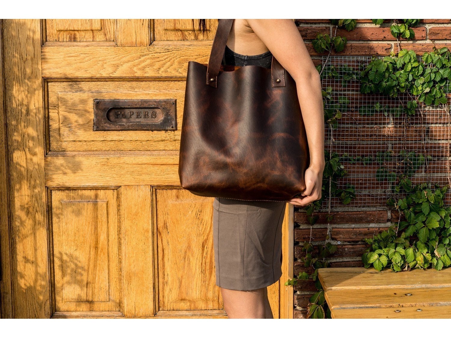 Bison Leather Tote Bag - Grommet's Leathercraft